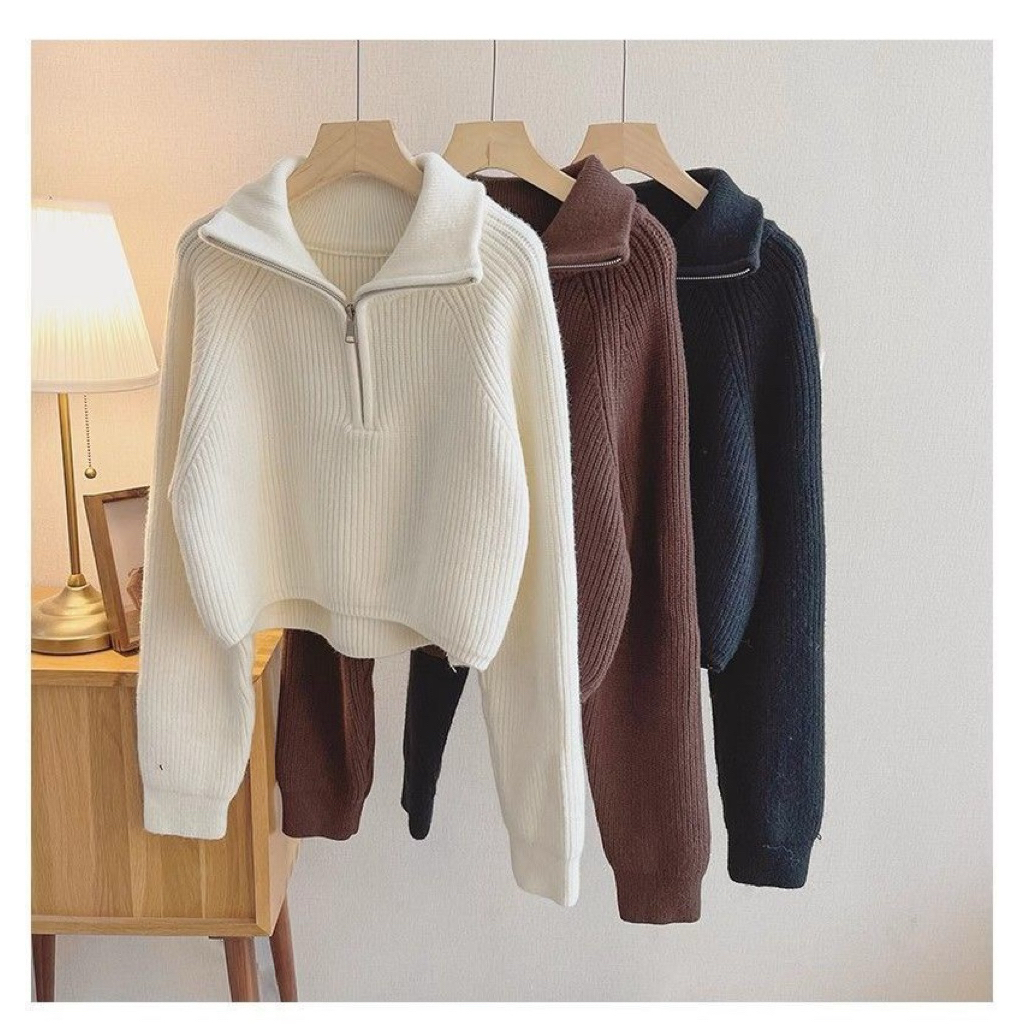 FNM.STUDIO✨- KNIT SWEATER เสื้อกันหนาวไหมพรม สเว็ตเตอร์ มีซิบ🤎 A49