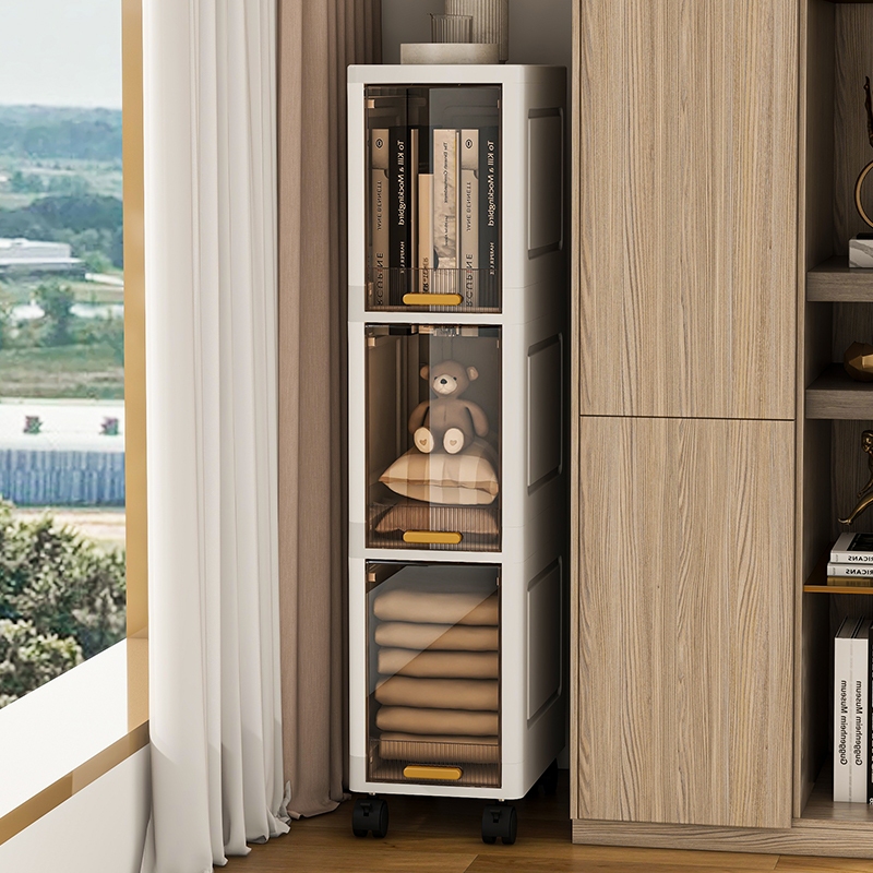 MINIHOMES ตู้เก็บของขนาดแคบ 3/4/5ซม ดีไซน์มินิมอลญี่ปุ่น ประหยัดพื้นที่ รุ่นล้อเลื่อน PP ไม่มีสารพิษ กันน้ำกันฝุ่น
