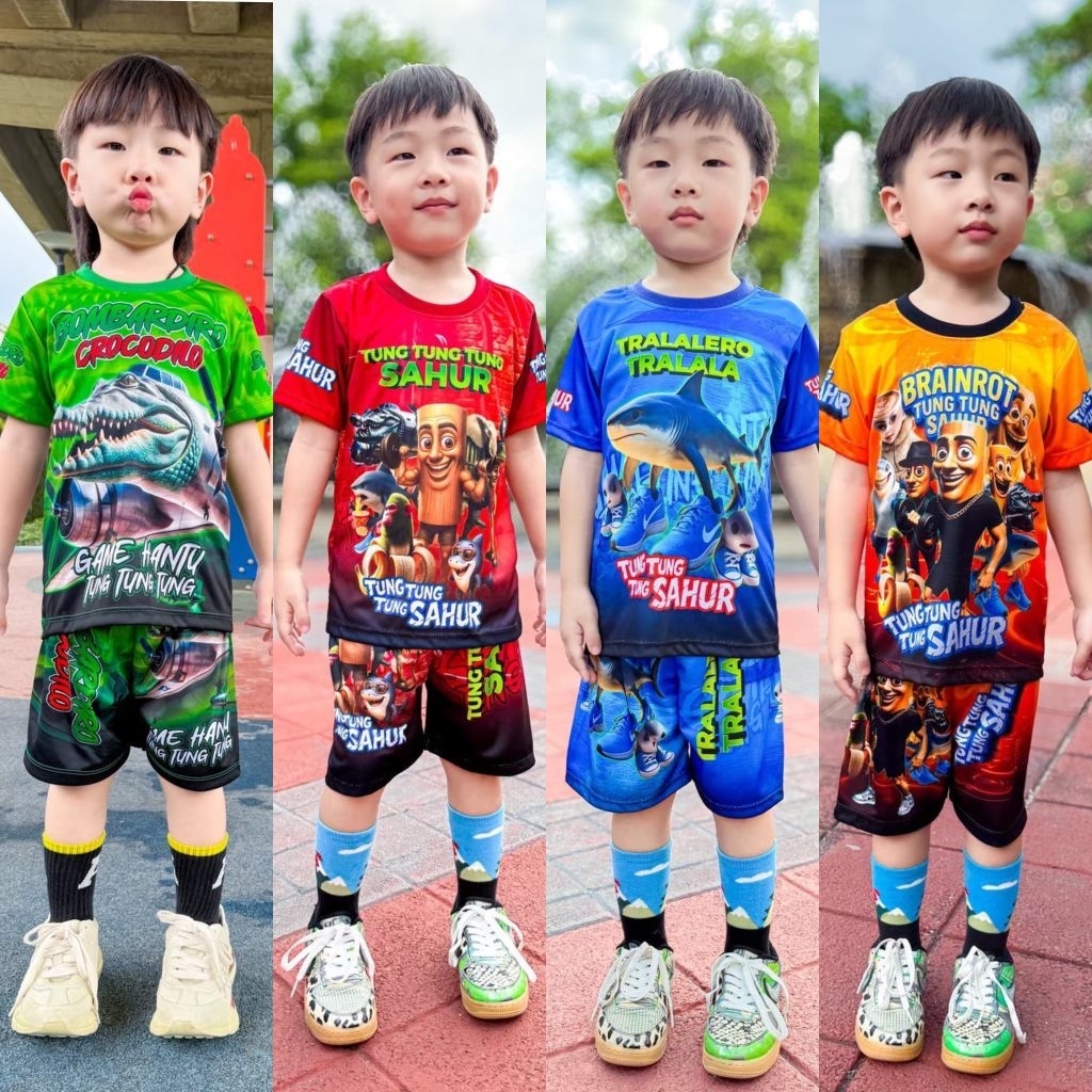 ไมโครสั้น/สั้นลายทุงทุง เสื้อแขนสั้น กางเกงขาสั้น ผ้าไมโคร(ผ้ามัน) พิมพ์ลายหน้าหลัง