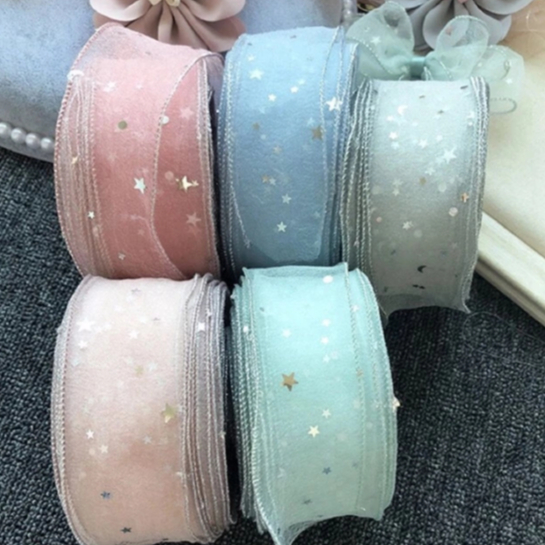 ⭐ ริบบิ้นผ้าโปร่งเกาหลี ริบบิ้นเกาหลีลายดาว ⭐