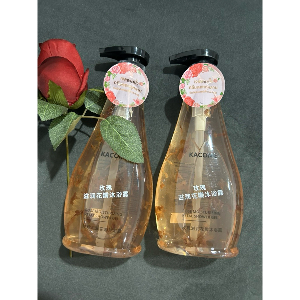 เจลอาบน้ำคาโมเมะ โรส มอนเจอร์ไรซิ่ง พีเทล ชาวเวอร์ เจล 500 ML.กลิ่นกุหลาบ มีกลีบกุหลาบ KACOME ROSE M