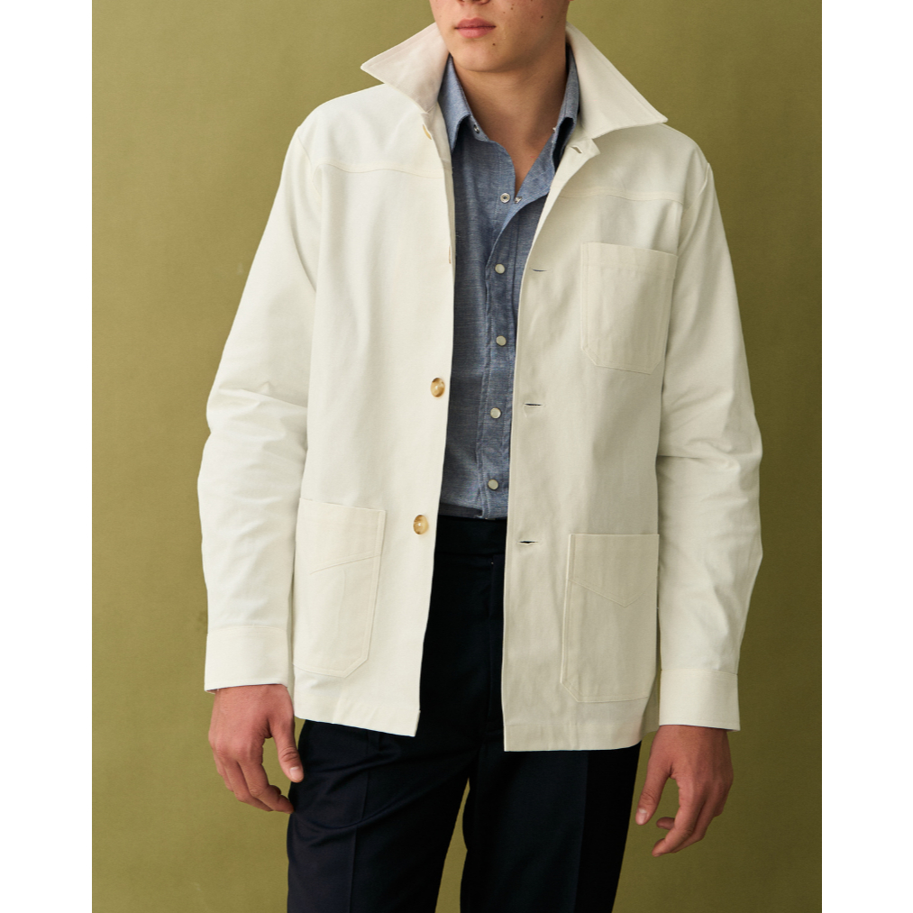 The Rimm Bkk - Chore Jacket in White เสื้อแจ็คเก็ต 3 กระเป๋า แจ็คเก็ตผ้าคอตต้อน สีขาว แจ็คเก็ตชาย