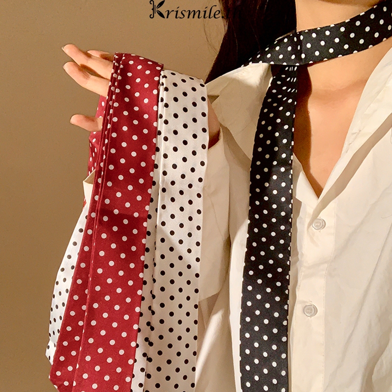 COD-ในไทย💖ผ้าพันคอริบบิ้น ลายจุด ย2เค สไตล์เกาหลี อเนกประสงค์ บางและแคบยาวผ้าพันคอไหมผูกคอ สําหรับผู้หญิง