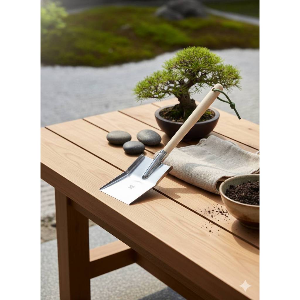 พลั่วSL ช้อนปลูก พลั่วตักดิน กว้าง3.5นิ้ว/ยาว13นิ้ว หัวเหลี่ยมผลิตจากสเตนเลสด้ามไม้จับถนัดพร้อมรูแขวน ตราดอกไม้