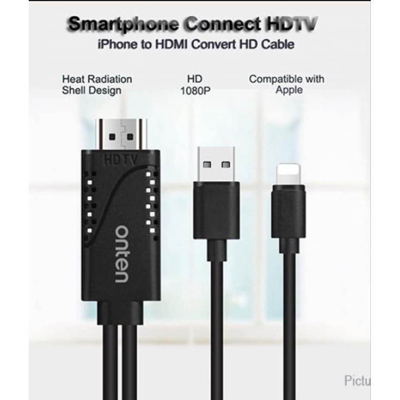 ONTEN OTN-7522A IP to HDMI สายยาว 1.8M รองรับ IOS 18 สายต่อภาพจาก iphoneขึ้นจอ