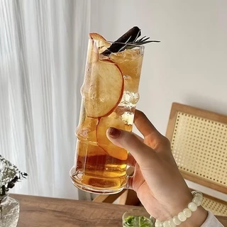 แก้วน้ำ แก้วน้ำทรงไม้ไผ่ สำหรับใส่เครื่องดื่ม น้ำผลไม้ ชา กาแฟ ทนความร้อนสูง หนา น้ำหนักเบา สไตล์ญี่ปุ่น