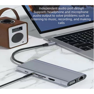 TYPE C LAN Hub 11 in 1 USB การถ่ายโอน ความเร็วสูง เครื่องอ่านการ์ดSD TF ช่อง HD/VGA คอมพิวเตอร์