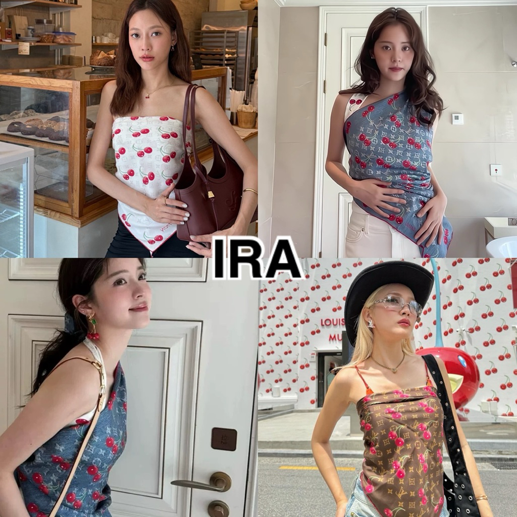 BY IRA แฟชั่นใหม่ออกแบบแบรนด์ผ้าไหมตารางผ้าพันคอผ้าคลุมไหล่สําหรับผู้หญิงซีซีน่ารักผลไม้