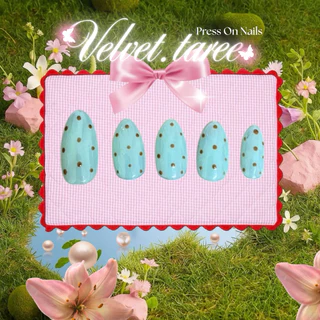 ลงลายใหม่ 🧵 สีฟ้ามิ้นต์ pokadot เล็บปลอมสำเร็จรูป 10 นิ้ว 💅 แถมฟรีอุปกรณ์ติดเล็บ กาว ตะไบ ไม้ดัน แอลกอฮอล์ ครบชุด 👀🍅