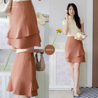 กระโปรงทำงานเอวสูง ทรงระบาย 2 ชั้น ยาว19' Aster Skirt