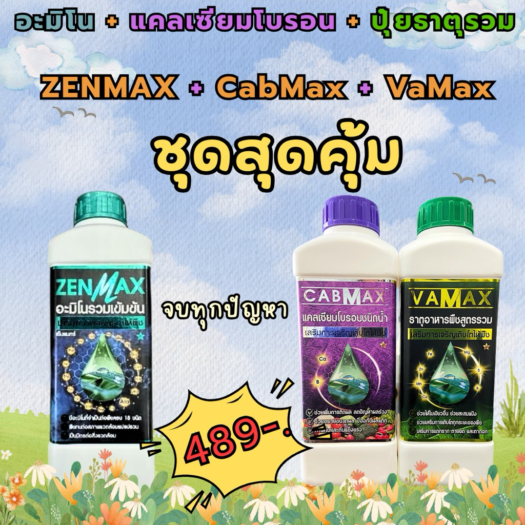 [ชุดสุดคุ้ม] ZenMax + CabMax + VaMax อะมิโนรวม แคลเซียมโบรอนเข้มข้น ปุ๋ยธาตุรวม