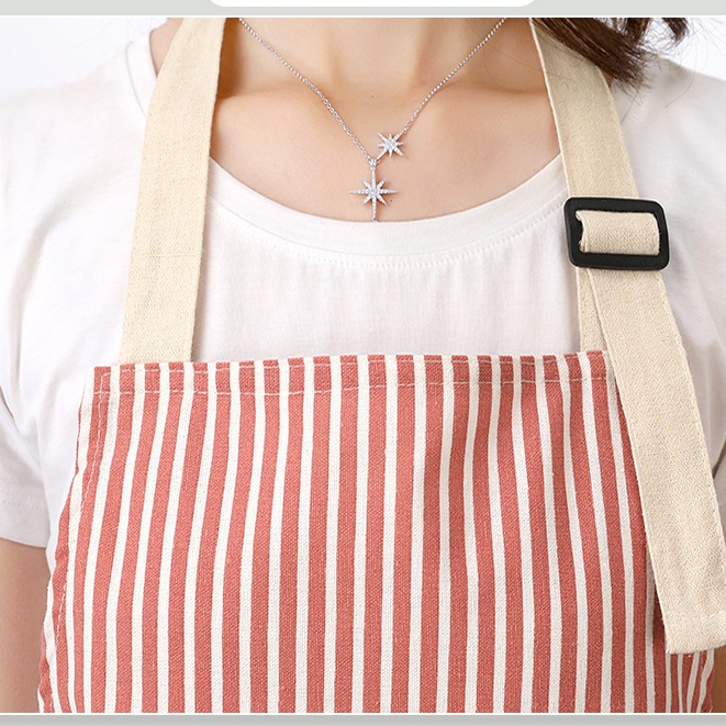 ผ้ากันเปื้อนลายทาง ผ้าฝ้ายและผ้าลินินสุดทันสมัย  สไตล์โมเดิร์น ผ้ากันเปื้อนในครัวเรือนระบายอากาศได้ |พร้อมส่งทันทีจากไทย - รูปที่ 4