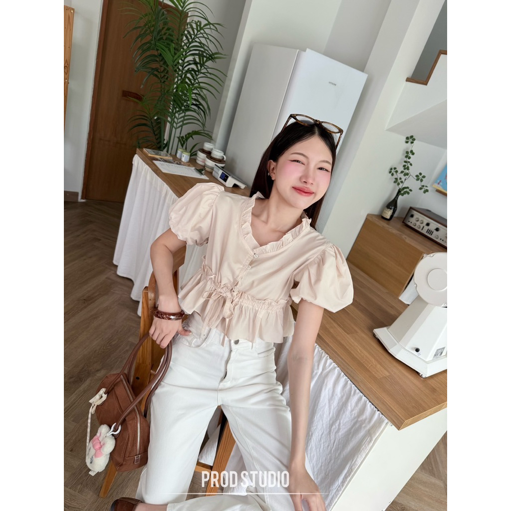 Prod studio เสื้อแขนบอลลูนคอระบาย เอวรูดได้ - รูปที่ 3