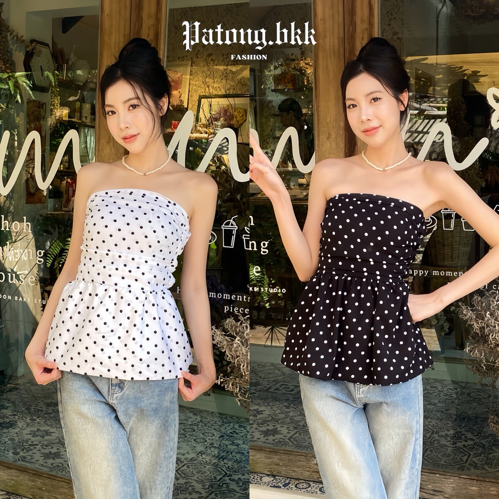 เสื้อโดโรธี เสื้อเกาะอกลายจุด เรียบแต่มีดีเทล สไตล์สาวเกาหลี แฟชั่นคาเฟ่น่ารัก ใส่สบายแมทช์ง่าย ใส่ได้บ่อย