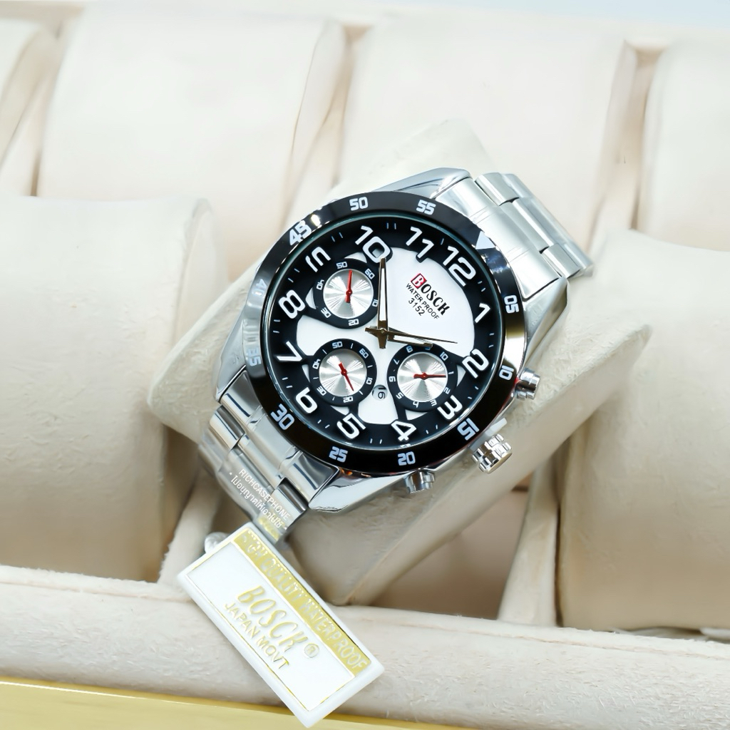 นาฬิกาข้อมือ BOSCK แท้ รหัส GT19 หน้าปัดกลม หลักตัวเลข มีวันที่ สายสแตนเลส มีหลายสี