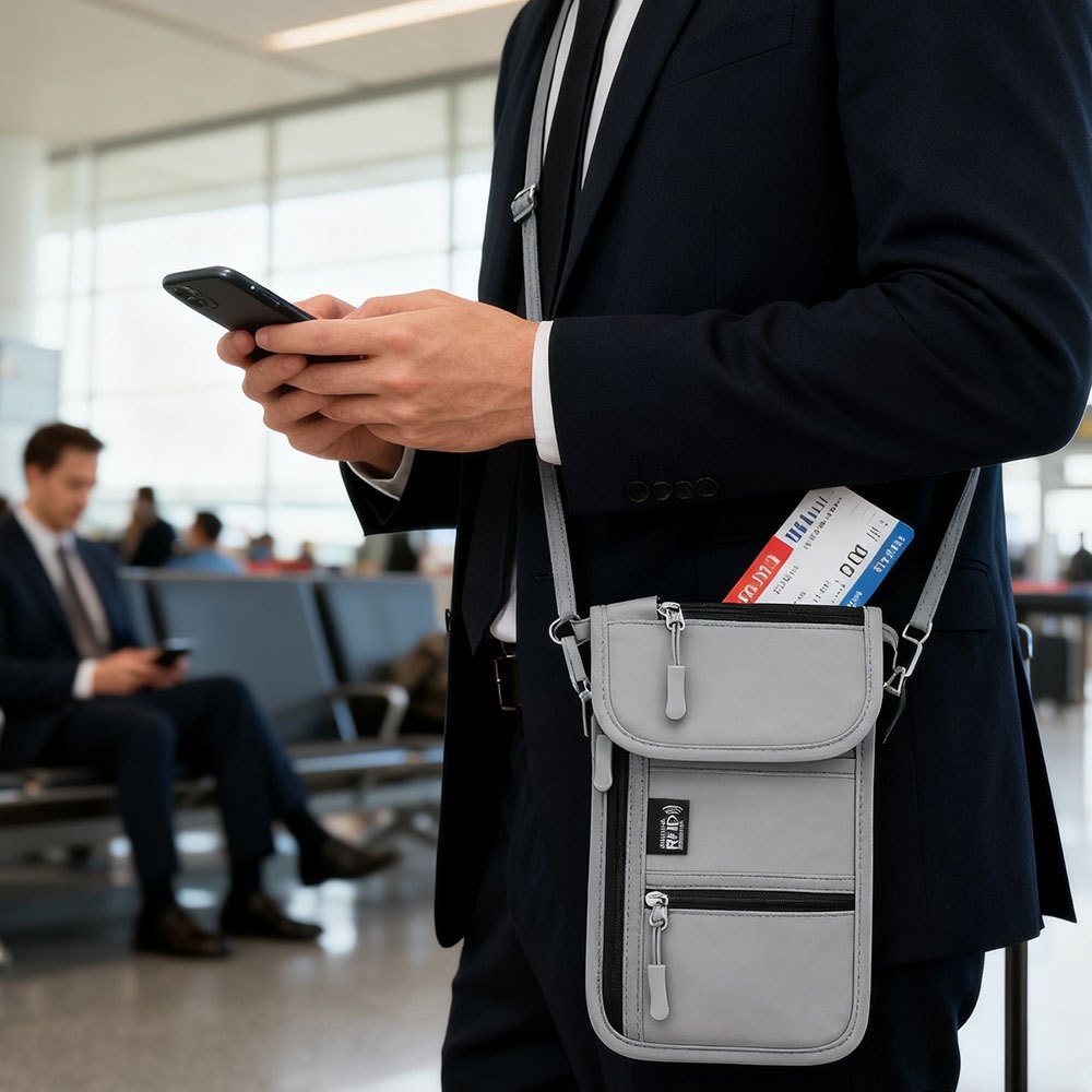 จัดส่งภายใน 24 ชั่วโมง  RFID Passport ID Bag, กระเป๋าเอกสารกันน้ําไนลอน, กระเป๋าใส่พาสปอร์ต RFID