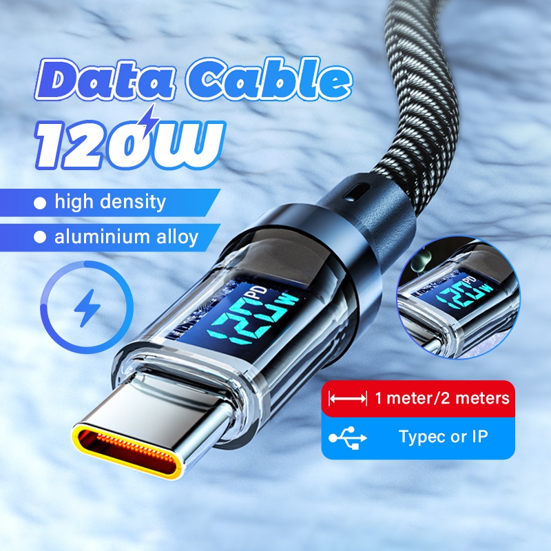 สายชาจแบตเร็ว120W/6A ที่ชาร์จความเร็วสูงUSB-Typec ยาว1M/2M Fast Charging Charger Cable