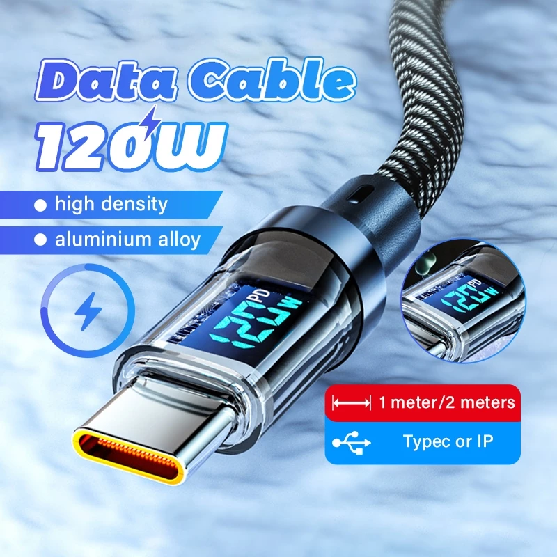 สายชาจแบตเร็ว120W/6A ที่ชาร์จความเร็วสูงUSB-Typec ยาว1M/2M Fast Charging Charger Cable
