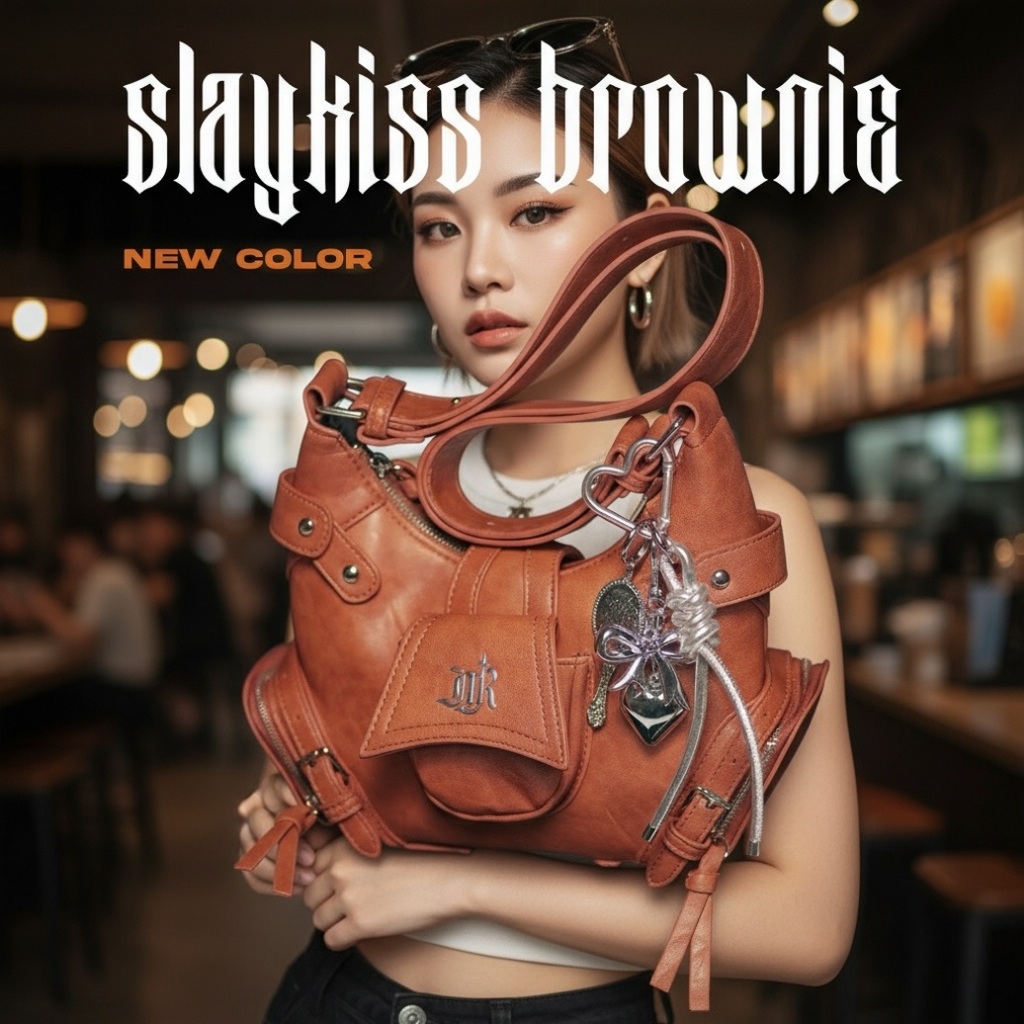 Manyrare.bkk Slaykiss Bag White/Brown [ Free keychain ]  denim bag กระเป๋าแฟชั่น ที่สวย เท่ หวาน ครบจบในใบเดียว Manyrare