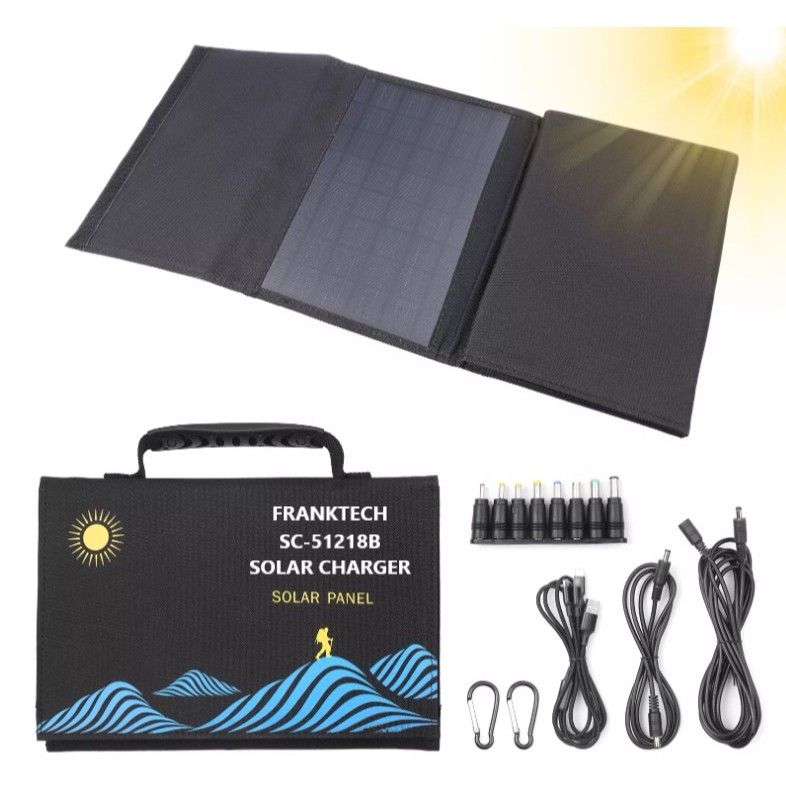 แผงโซ่ล่าเซลล์พกพา FrankTech SC-51218B Solar Charger แผงโซล่าเซลล์ชาร์จไฟ 18V&12V& 5V กำลังไฟ 600w ว