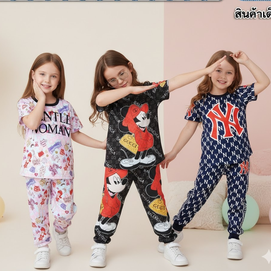 ชุดผ้ามันลายฮีโร่สุดฮิต แขนสั้นขายาว ไซส์เด็ก 4-7ปี (เซตการ์ตูน นล สย S-XL)