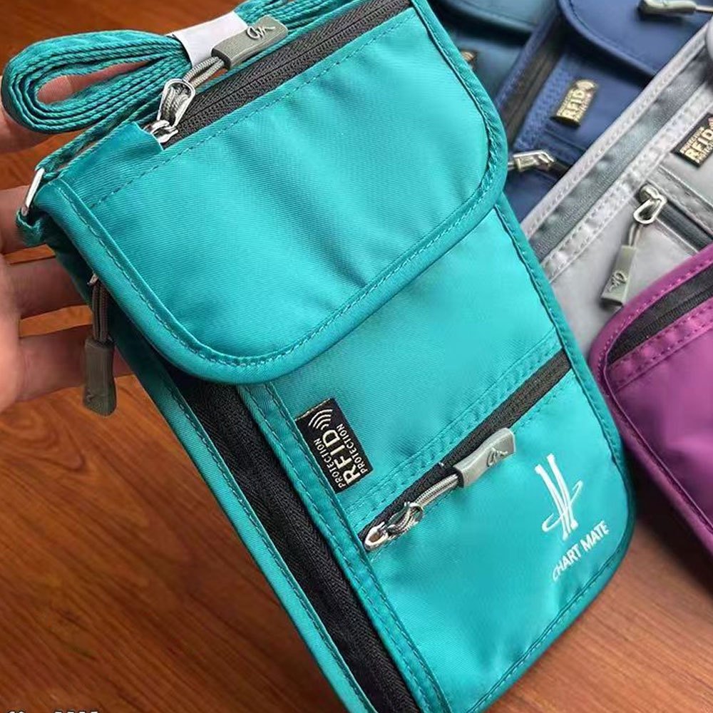 RFID Blocking Passport Bag,สวมใส่กันน้ําHalter Card Holder,กระเป๋าใส่พาสปอร์ต พร้อมแผ่นป้องกันการสแกน RFID
