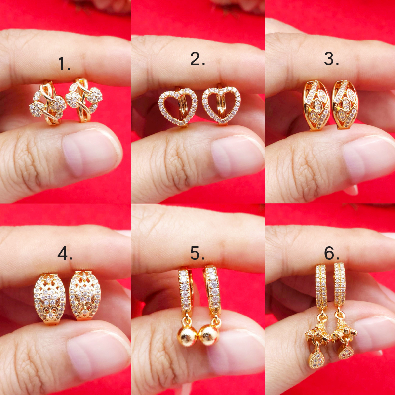 ต่างหูทองเคฝังเพชร คละเเบบ แบบห่วง ชุบทองเค 14K งานแฟชั่น ใส่ง่าย ใส่ออกงานได้ ใส่อาบน้ำได้ รูปถ่ายจากสินค้าจริง งานสวย