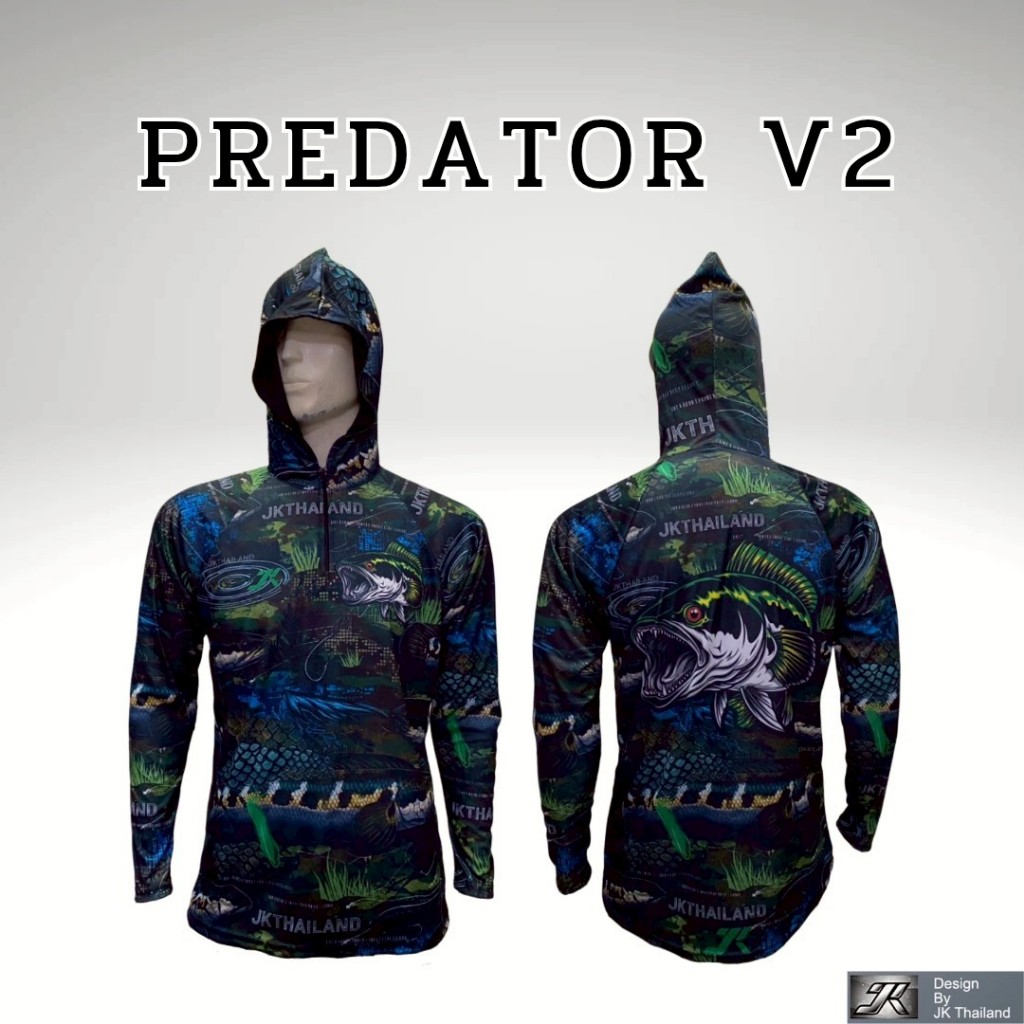 ลาย PREDATOR V2 พราง แบบฮูด คอตั้ง เสื้อตกปลาแขนยาว JK Thailand กันยูวี ป้องกันรังสี UV 80% แห้งเร็ว ราคา ถูกที่สุด ดีลบีเคเค รูปภาพหลัก