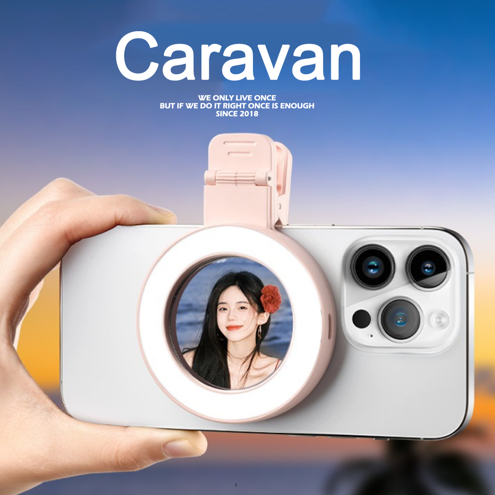 Caravan Crew  Phone selfie light ไฟหนีบมือถือ ไฟเซลฟี่ พร้อมกระจกเซลฟี่ ปรับความสว่างได้ 3 ระดับ