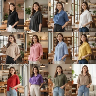 ใหม่.เสื้อเชิ้ตคอปกกระดุ่มผ่าหลัง Over Size หน้าผ้าอก 52 นิ้ว.เป็นผ้าโพลีเอสเตอร์ลายยีน
