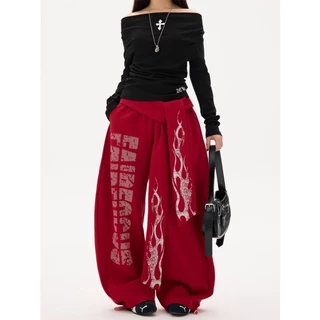 [Hip-hop trendy prints, street style wide-leg pants]กางเกงลำลองพิมพ์ลายฮิปฮอป กางเกงขากว้างแนวแจ๊สแดนซ์สำหรับผู้หญิง