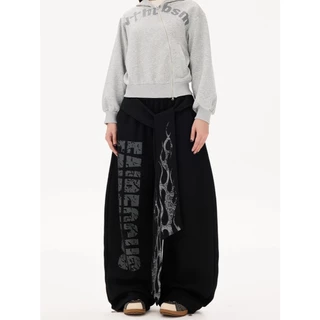 [Hip-hop trendy prints, street style wide-leg pants]กางเกงลำลองพิมพ์ลายฮิปฮอป กางเกงขากว้างแนวแจ๊สแดนซ์สำหรับผู้หญิง