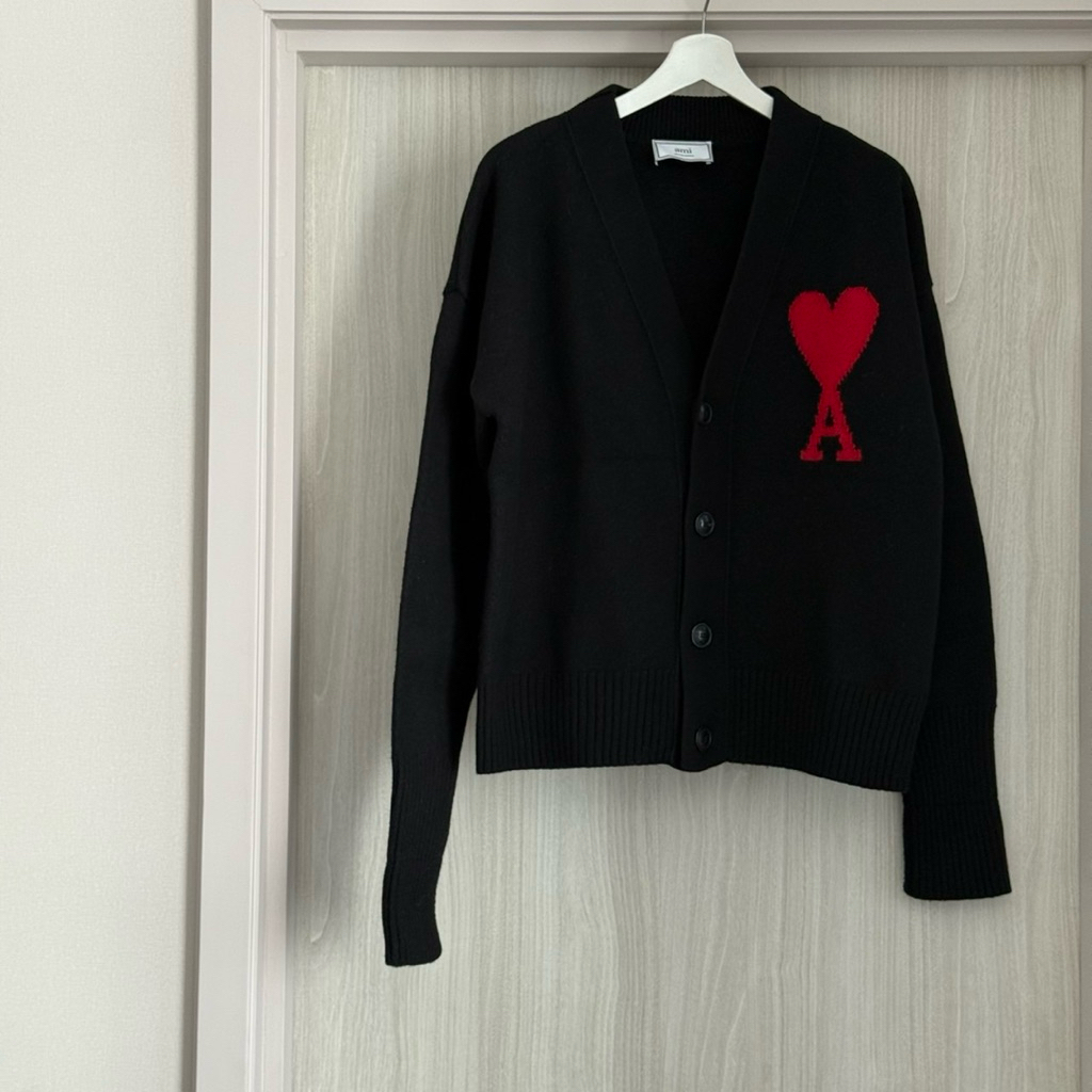 Ami Paris Ami De Coeur Felted Merino Wool Cardigan