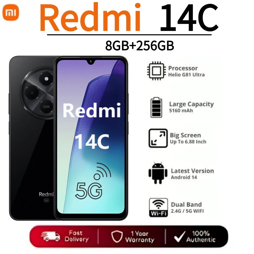 NEW Redmi 14C 4G/5G สมาร์ทโฟน(8GB+256GB) 6.88 นิ้ว 120Hz รองรับ แบตเตอรี่ 5160 mA รับประกัน 18W