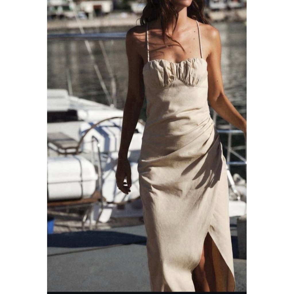 ZARA Linen Blend Midi Dress