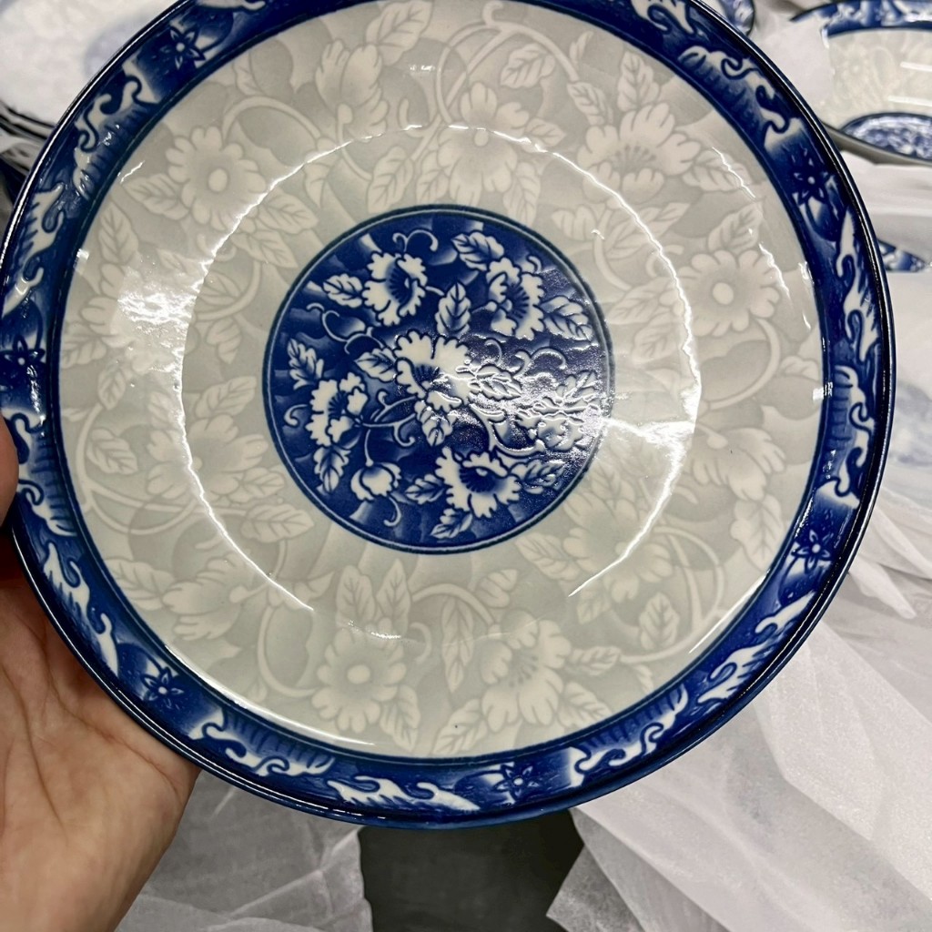 จานชามเซรามิก ลายคราม ลายไทย จาน 8 นิ้ว ชาม 7 นิ้ว จานข้าว ชามแกง ราคาถูก เข้าไมโครเวฟได้ - รูปที่ 3