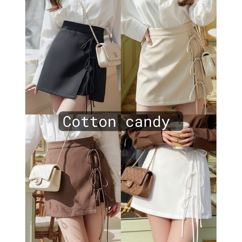 #Cotton Candy🍭 กระโปรงกางเกงแต่งโบว์ผูก New Wila korea