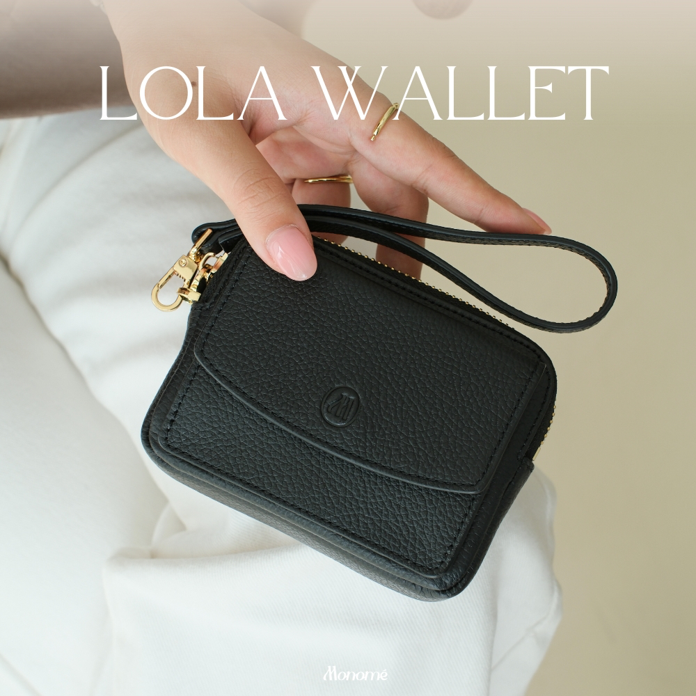 LOLA โลล่า Top Zip wallet กระเป๋าสตางค์ใบสั้น ฟรี!! สายคล้องแขน  หนังวัวแท้ทั้งใบ นุ่มมาก MONOMEBKK
