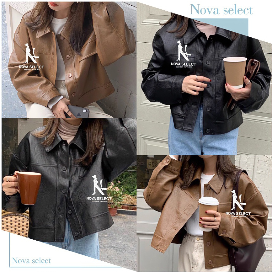 พร้อมส่ง แจ็คเกตหนัง เสื้อแขนยาว แฟชั่นสไตล์วินเทจ สีคลุมโทน Clothing ผู้หญิง