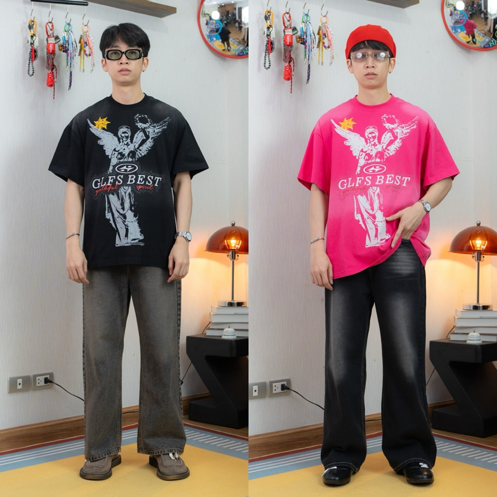 BEST T-shirt เสื้อยืดแขนสั้นทรงโอเวอร์ไซส์ผ้าฟอก