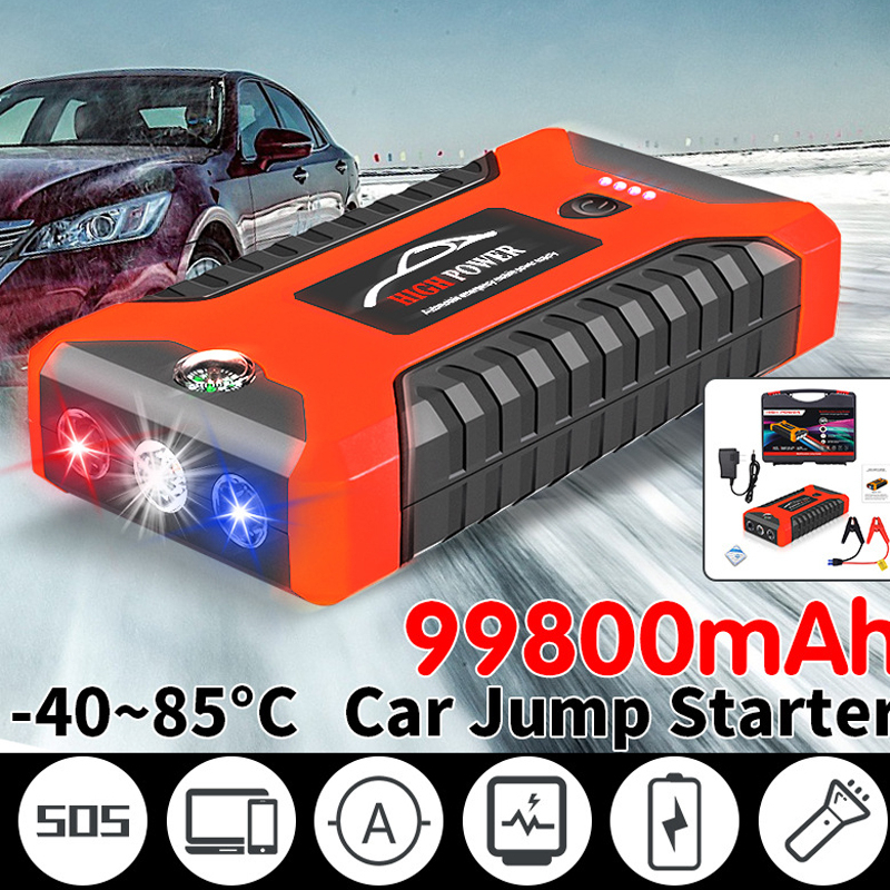 ใช้ได้ทั้งรถเบนซินและดีเซล ความจุ 99,800mAh 2-in-1 พร้อมปั๊มลม+ไฟฉาย