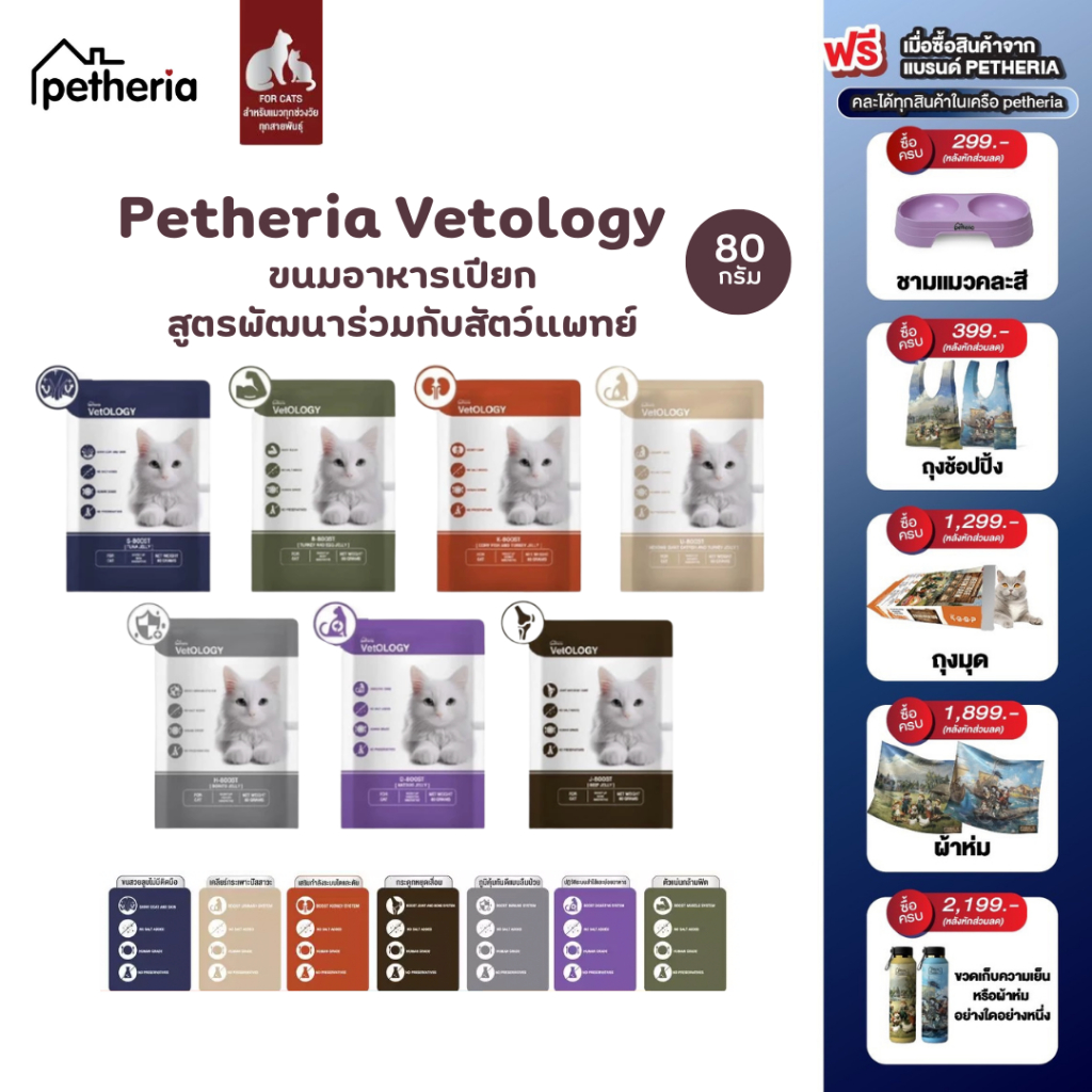 Petheria VetOLOGY อาหารเปียกสำหรับแมว ทานได้ตั้งแต่ 1 เดือน เหมาะกับทุกช่วงวัย 80g.
