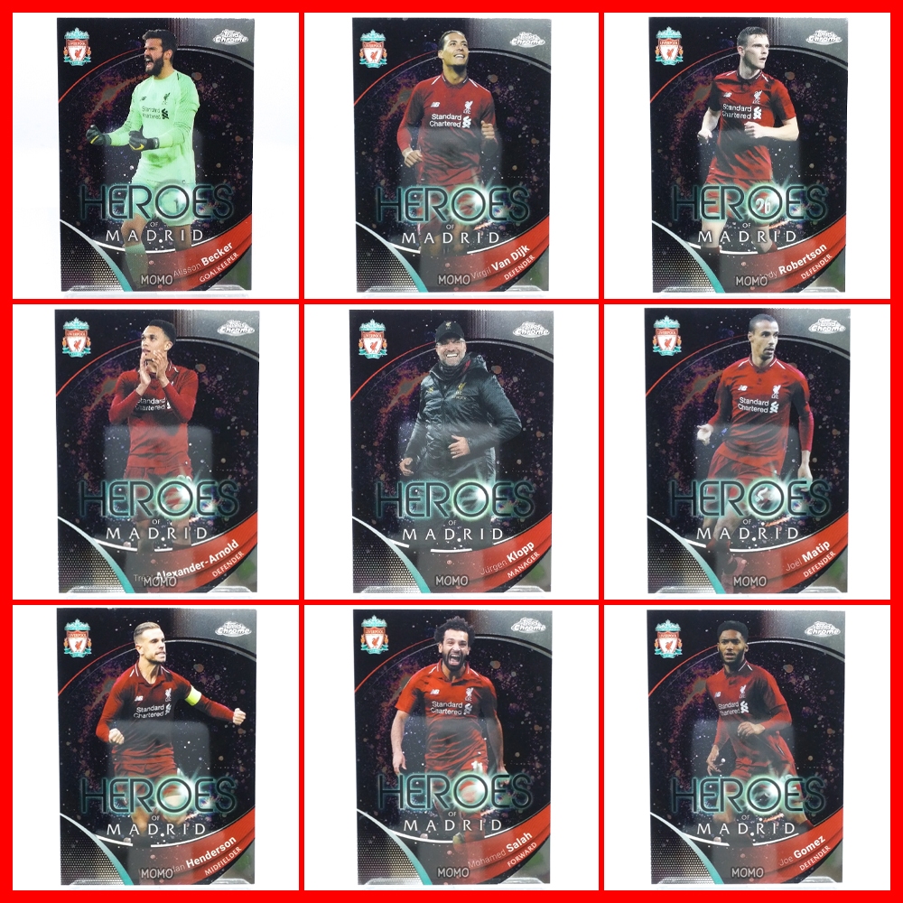 การ์ดบอล ลิเวอร์พูล 2023-24 Topps Chrome Liverpool (Heroes of Madrid) ครบเซ็ต 9 ใบ