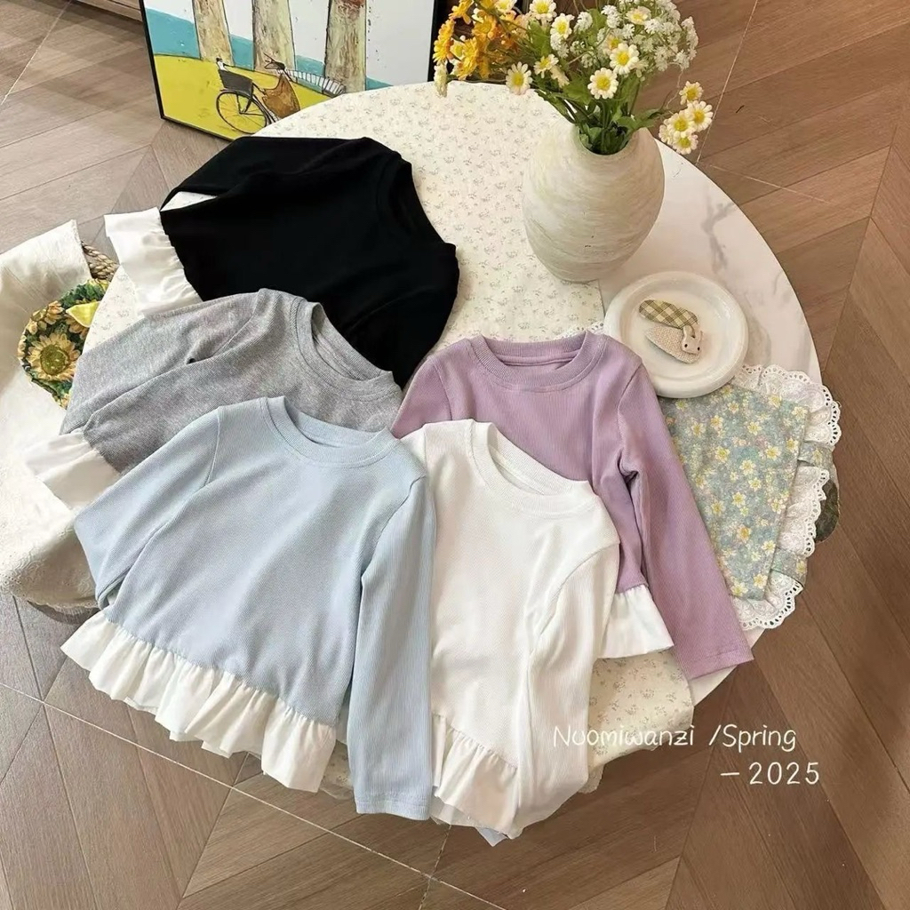 [Namsaii kids] พร้อมส่ง ชุดเด็กผู้หญิง  เสื้อยืดลูกไม้แขนยาว ราคา ถูกที่สุด ดีลบีเคเค