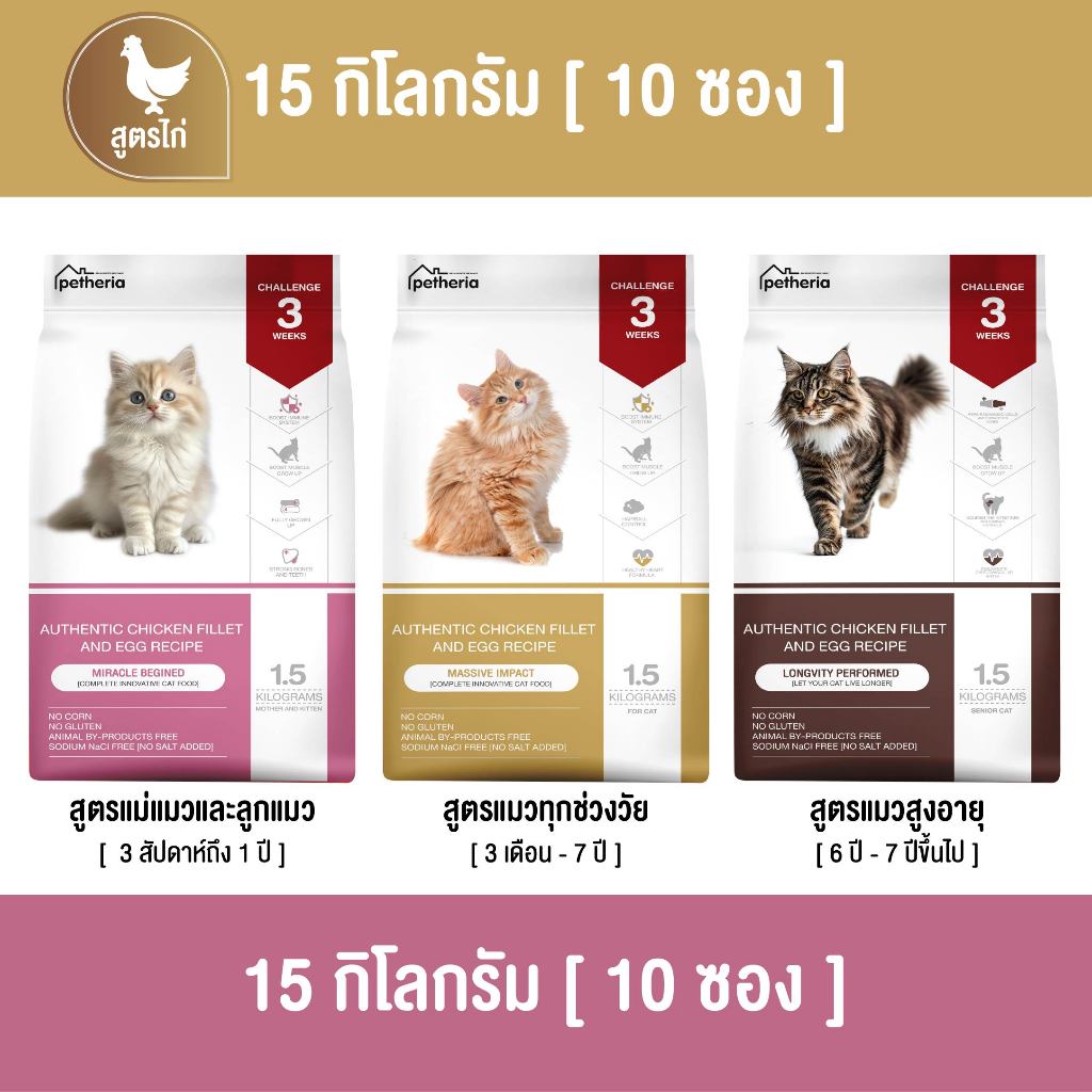 [ ตกกิโลละ 119 บาท l ไซส์กระสอบ 15 กิโล ] petheria อาหารแมวแบบเม็ดเกรด SUPER PRE
