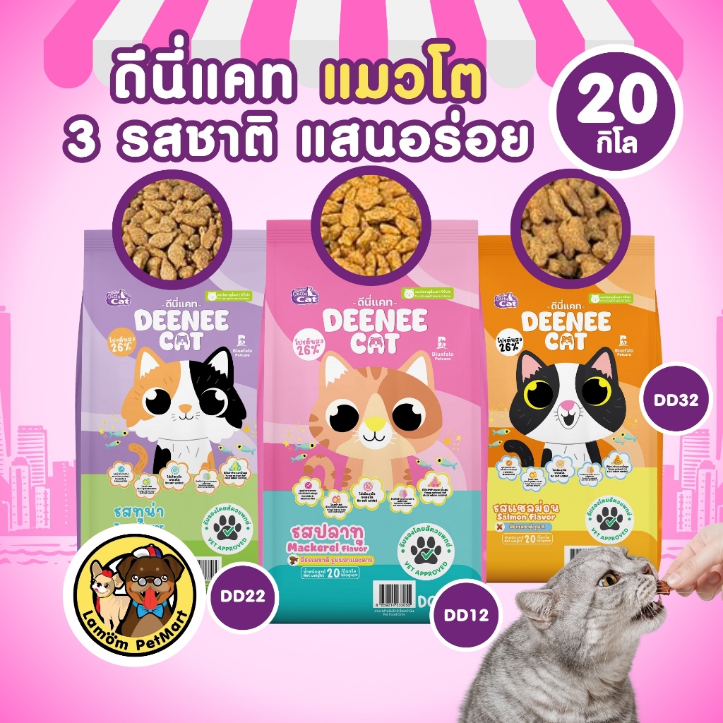 (20 kg.) DEENEE CAT อาหารเม็ดแมว( DD12/22/23) 3 รสชาติ โปรตีน26% ไม่เติมเกลือ (สั่ง 1 ออเดอร์/ถุง)