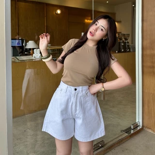 🌈SpinnyHouse🌈เสื้อยืดเข้ารูป เสื้อรัดรูป พร้อมส่ง ผ้าร่องยืดเยอะมาก สาวอวบใส่ได้ สไตล์มินิมอล แมตช์ลุคง่ายสุด รุ่น แครอท