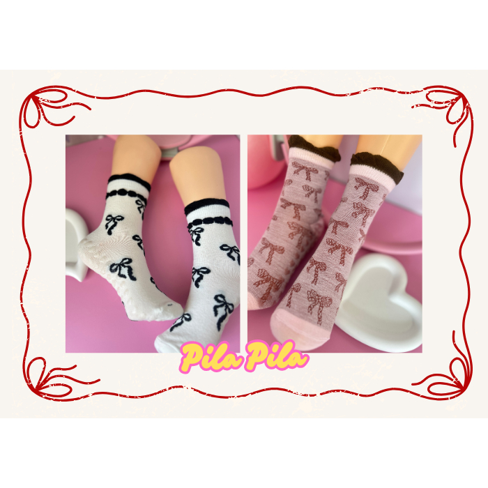 Pila Pila pilates Socks ถุงเท้าพิลาทิส แฟชั่น มีกันลื่น ลายโบว์