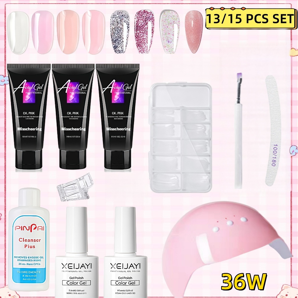 ชุดทําเล็บโพลีเจล+ 36W UV Led เจลเล็บเครื่องเป่า+ อุปกรณ์เล็บ+Top+Base ชุดทําเล็บเจลครบชุด ที่ทำเล็บ