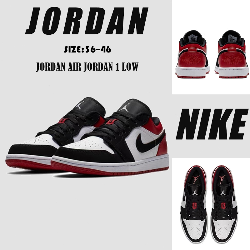💯ของแท้100%🔥 Air Jodan 1 Low Black Toe รองเท้าผ้าใบหุ้มส้นต่ำ แบบยูนิเซ็กส์ 553558-116